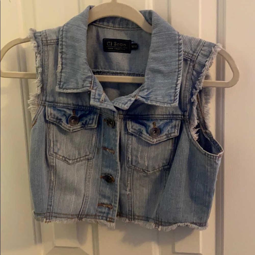 Cropped denim vest